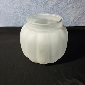 Frosted Satin White Glass Fall Pumpkin Candle Holder Hurricane Globe Jar 5"